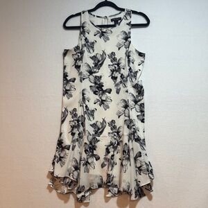 White House Black Market Asymmetrical Floral Dress - Black and White